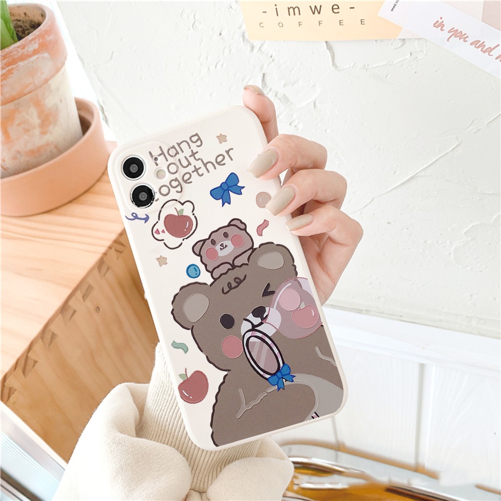 Ốp lưng iphone Gấu thổi bóng cạnh vuông iphone 6splus/7/7plus/8/8plus/x/xr/xs/11/12/pro/max/plus/13promax e214