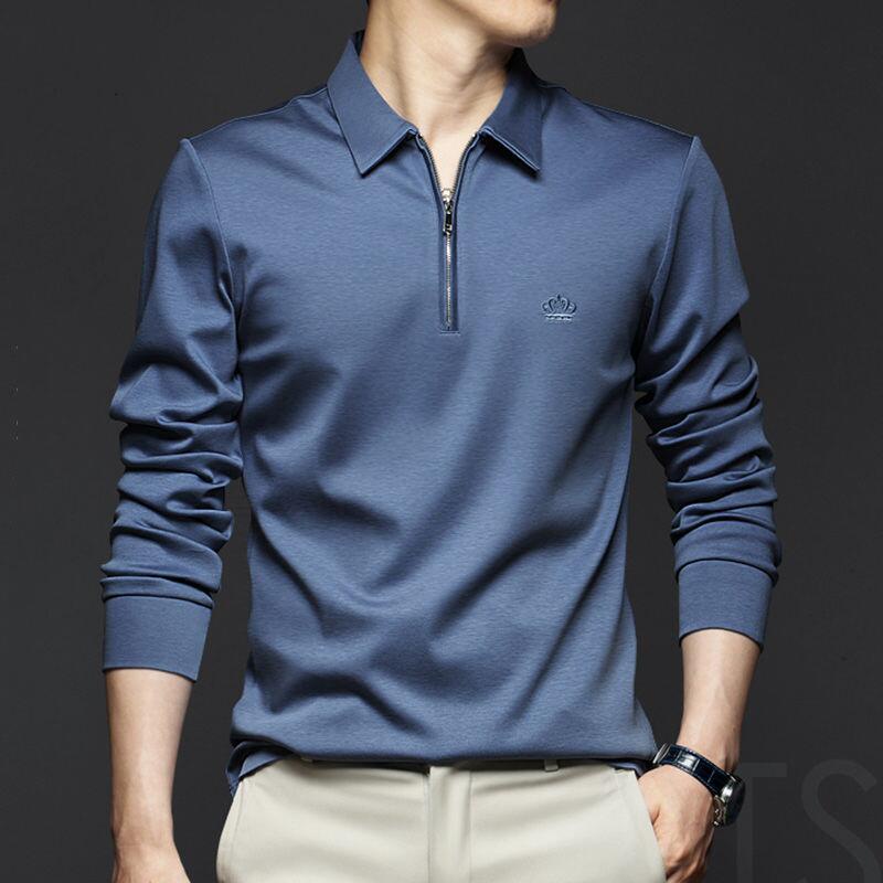 【COD】Áo polo cotton tay dài màu trơn thời trang cho nam