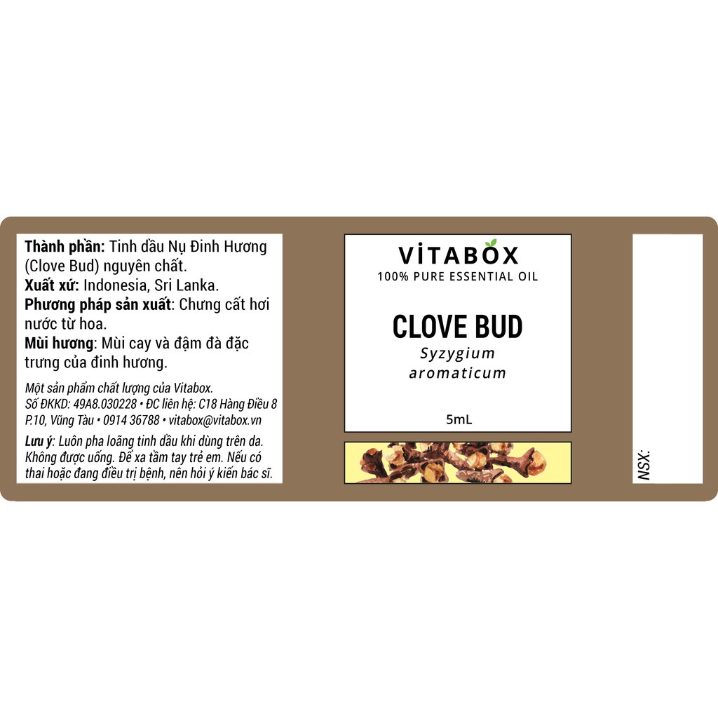 Tinh dầu Nụ Đinh Hương Clove Bud VITABOX - 100% thiên nhiên nguyên chất - pure essential oil