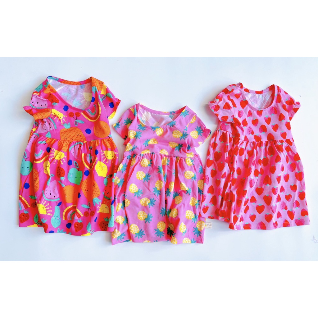 ĐẦM THUN TAY NGẮN NHIỀU MÀU HOẠ TIẾT DỄ THƯƠNG CHO BÉ 9-22KG