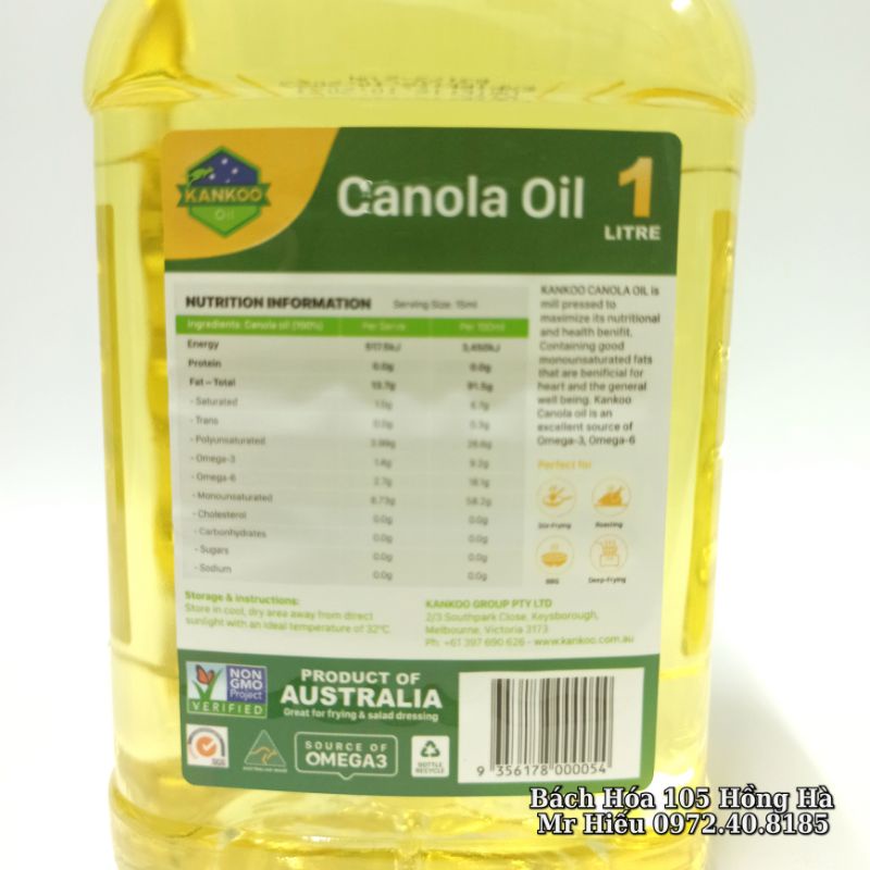 [T10/2023] Dầu ăn hạt cải Kankoo Úc 1 lít