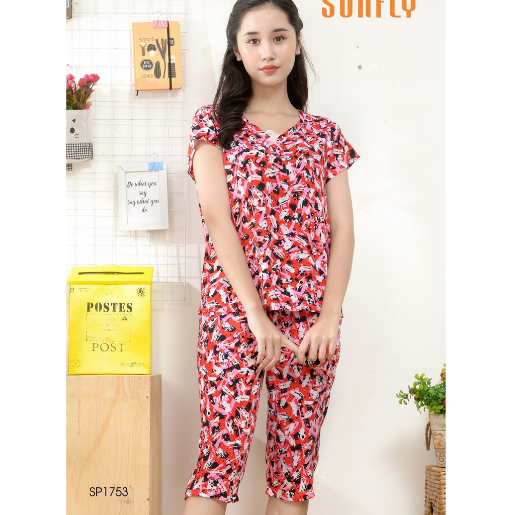 Bộ đồ lanh mặc nhà SUNFLY xuân hè SP1753.