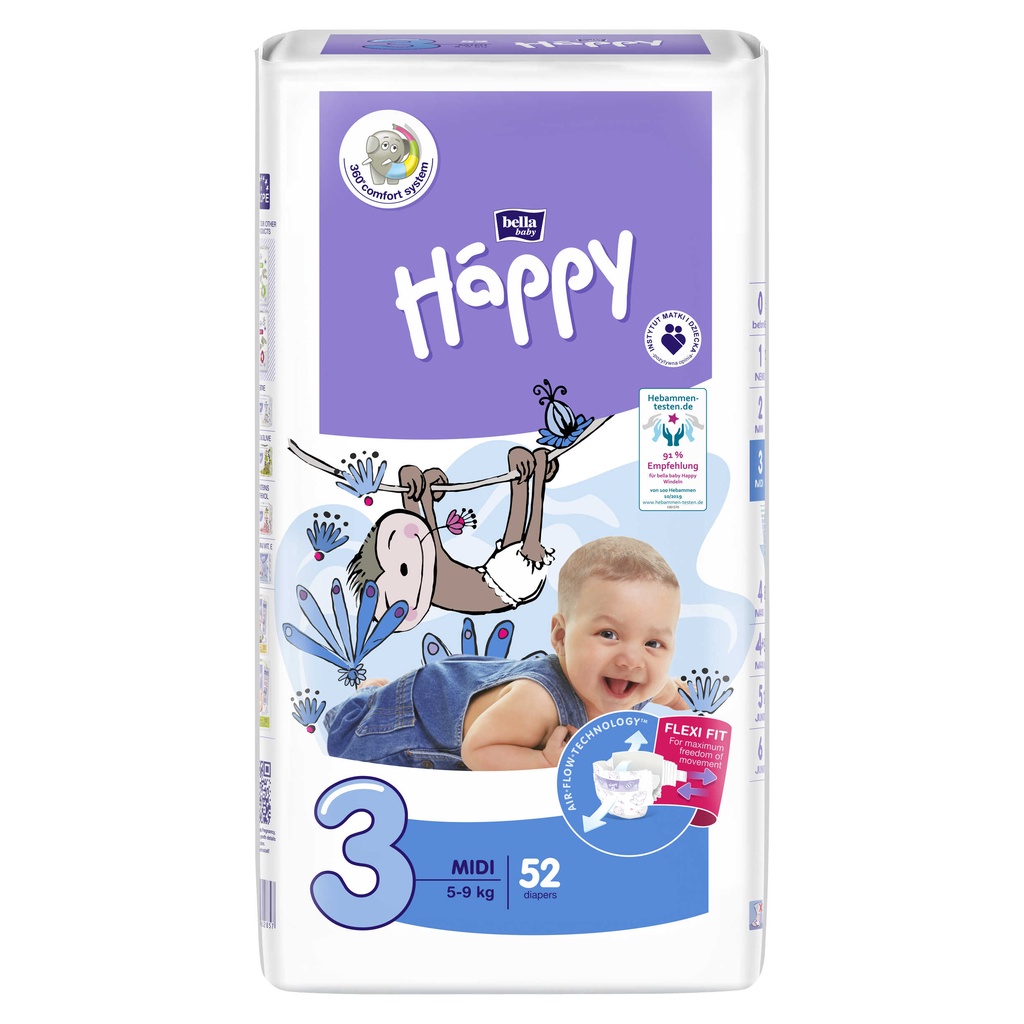 Bỉm dán BELLA HAPPY nhập khẩu Pháp 52 miếng cho bé 5-9kg thoáng mát, thấm hút, chống tràn