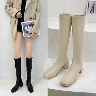 Bốt đùi gót vuông  da lì