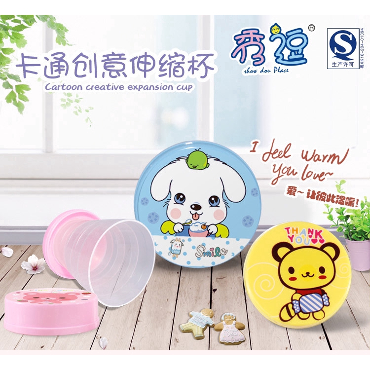 Ly nhựa hoạt hình có thể gấp gọn tiện dụng mang đi