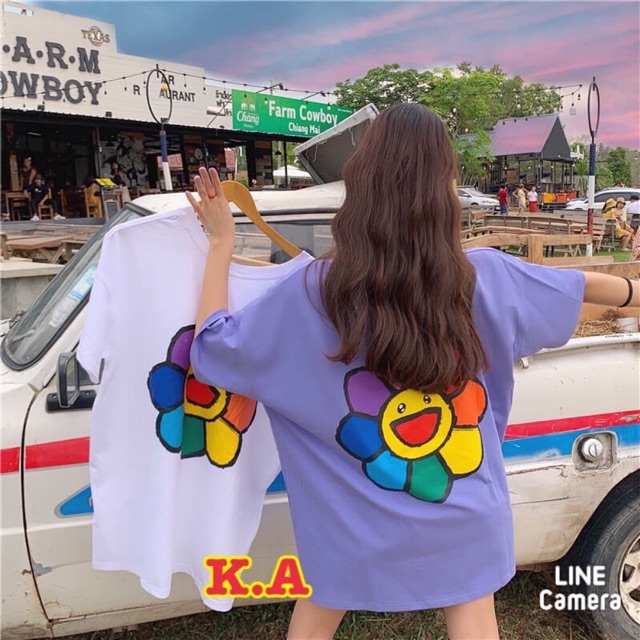 Áo phông bông hoa cười bảy màu in lưng KAN0320