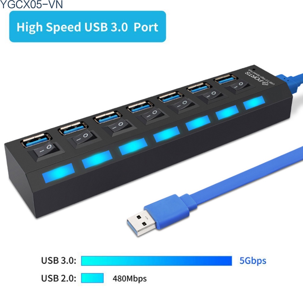 Bộ Hub Chia 7 Cổng Usb 3.0 Kèm Công Tắc Mở Rộng Cho Pc Windows2000 / Xp / Win7 / Vista | BigBuy360 - bigbuy360.vn