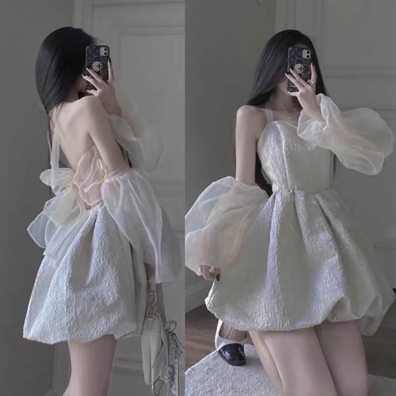 Đầm gấm cổ yếm tay rời TRÂM ANH BOUTIQUE