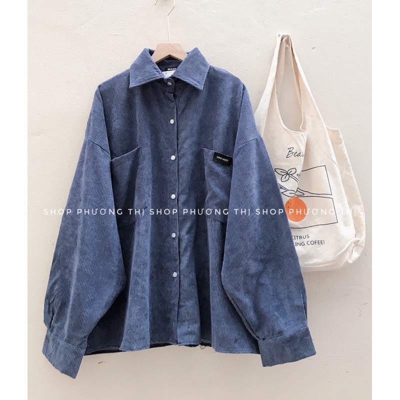 Áo sơmi nhung tăm ulzzang (hình thật/sẵn)