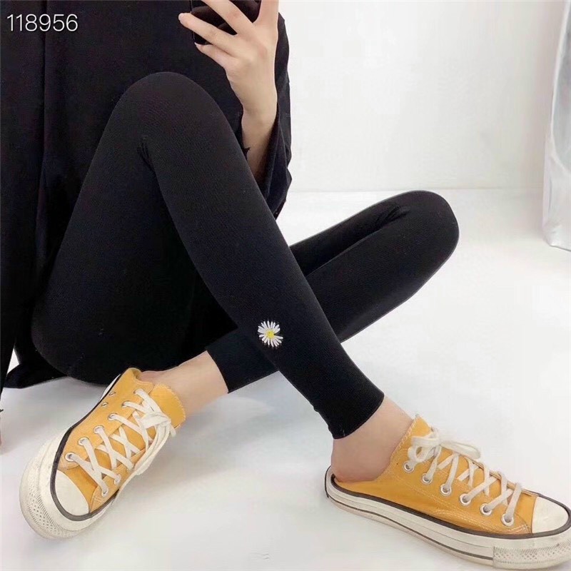 Quần Legging hoa cúc, Quần Tập Gym thêu họa tiết hoa cúc siêu xinh