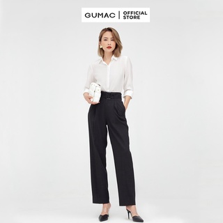 Quần tây nữ phối đai lưng GUMAC thiết kế công sở, màu đen ống rộng QB510