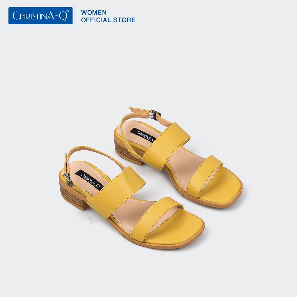 Giày sandals nữ gót phối vân gỗ ChristinA-Q XDN282