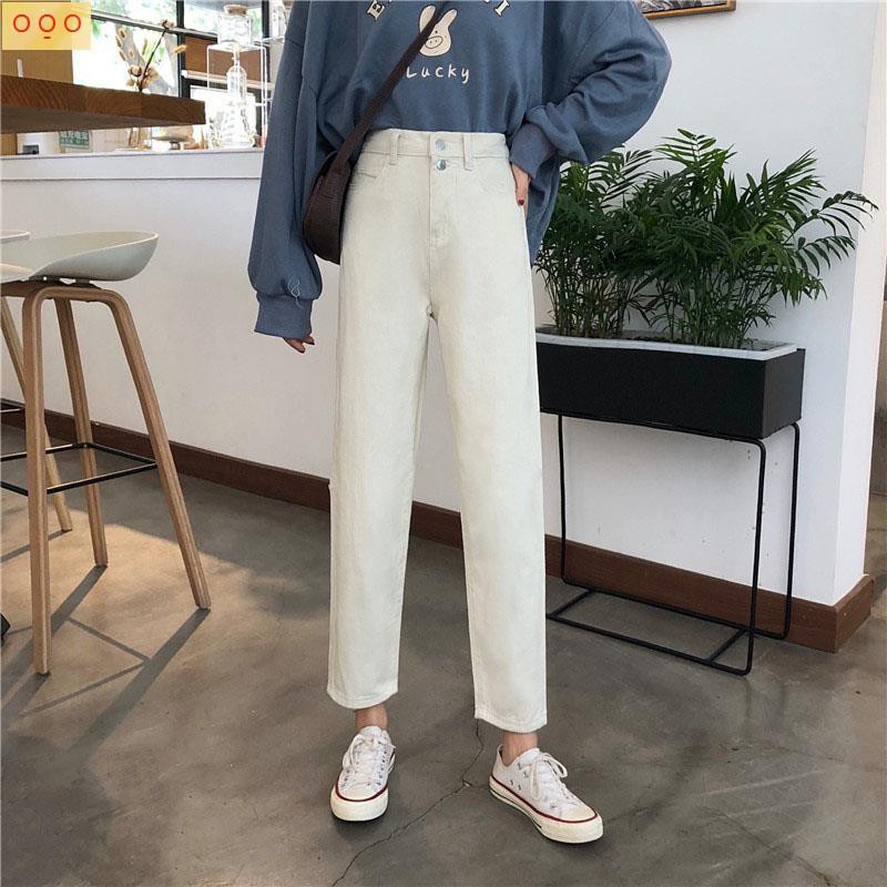 OFF-WHITE Quần Jeans Nữ Lưng Cao Ống Đứng Thời Trang Xuân 2021