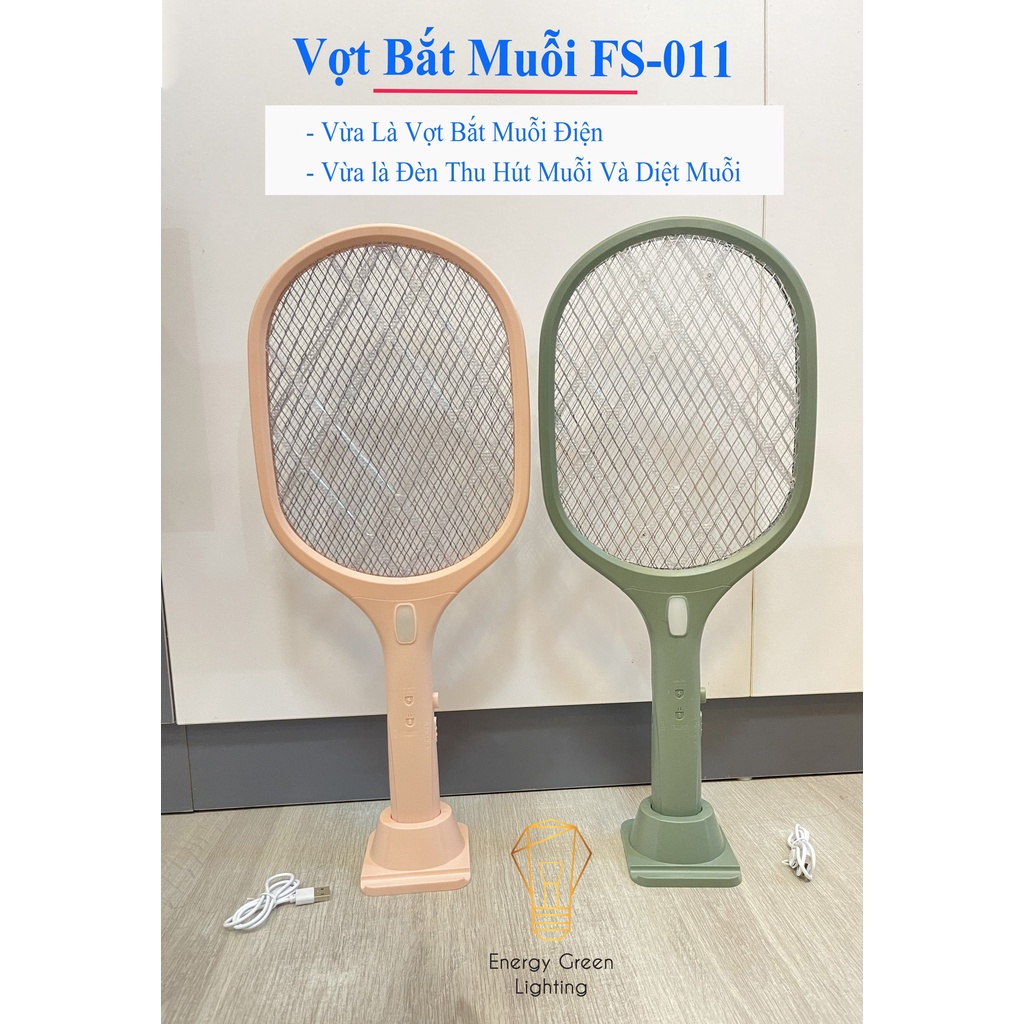 PIN TRÂU Vợt Bắt Muỗi Energy Green Lighting FS-011 Kiêm Đèn Thu Hút Muỗi , Diệt Muỗi - 3 Lớp Lưới