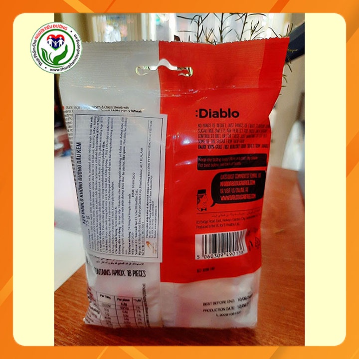 Kẹo Diablo không đường dâu kem túi 75g (dành cho người ăn kiêng, tiểu đường)