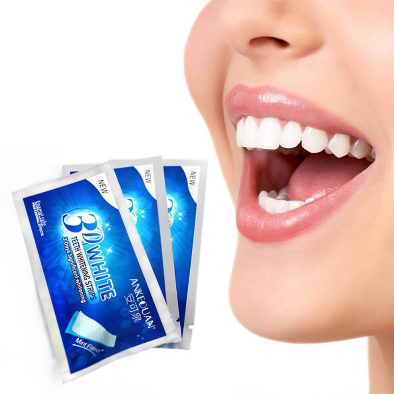 [Hàng mới về] Miếng gel dán làm trắng răng ANKEOUAN 3D đàn hồi gấp đôi chăm sóc vệ sinh răng miệng