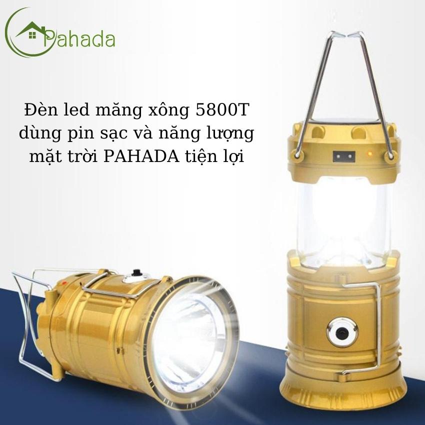 Đèn led măng xông 5800T dùng pin sạc và năng lượng mặt trời PAHADA tiện lợi