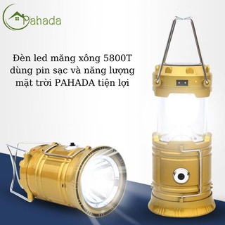 Đèn led măng xông 5800T dùng pin sạc và năng lượng mặt trời PAHADA tiện lợi