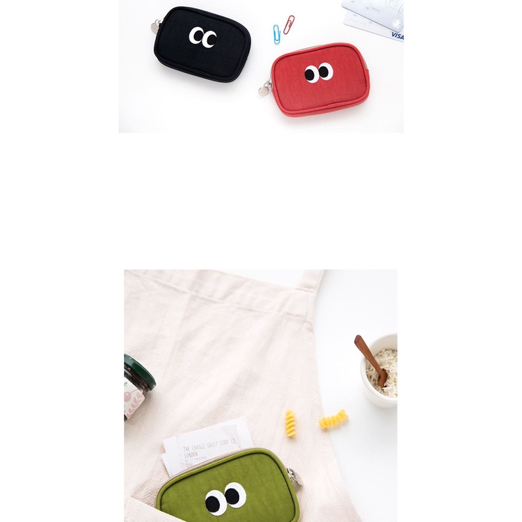 Ví Ngắn Đựng Tiền Xu / Thẻ Vải Cotton Họa Tiết Đôi Mắt To Kiểu Hàn Quốc Dễ Thương