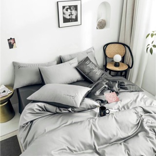 Set Chăn Ga Gối Lụa Tencel Trơn Phối Màu Xám Ghi