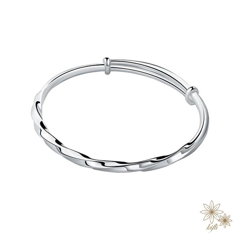 Vòng tay bạc s925 sterling mạ điện kiểu gợn sóng có thể điều chỉnh dành cho nữ