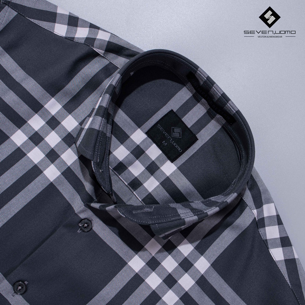 Áo Sơ Mi Nam Dài Tay SEVEN UOMO Form Dáng Hàn Quốc, Không Nhăn, Vải Mịn Mát Form Vừa Họa Tiết KẺ K49