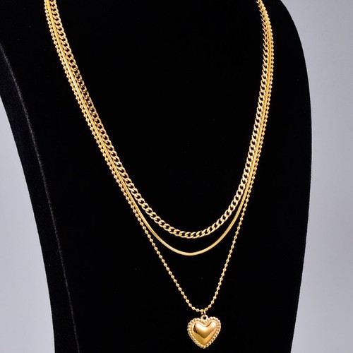 Dây Chuyền 3 Tầng Mặt Trái Tim Titan Ko Đen TT 3559