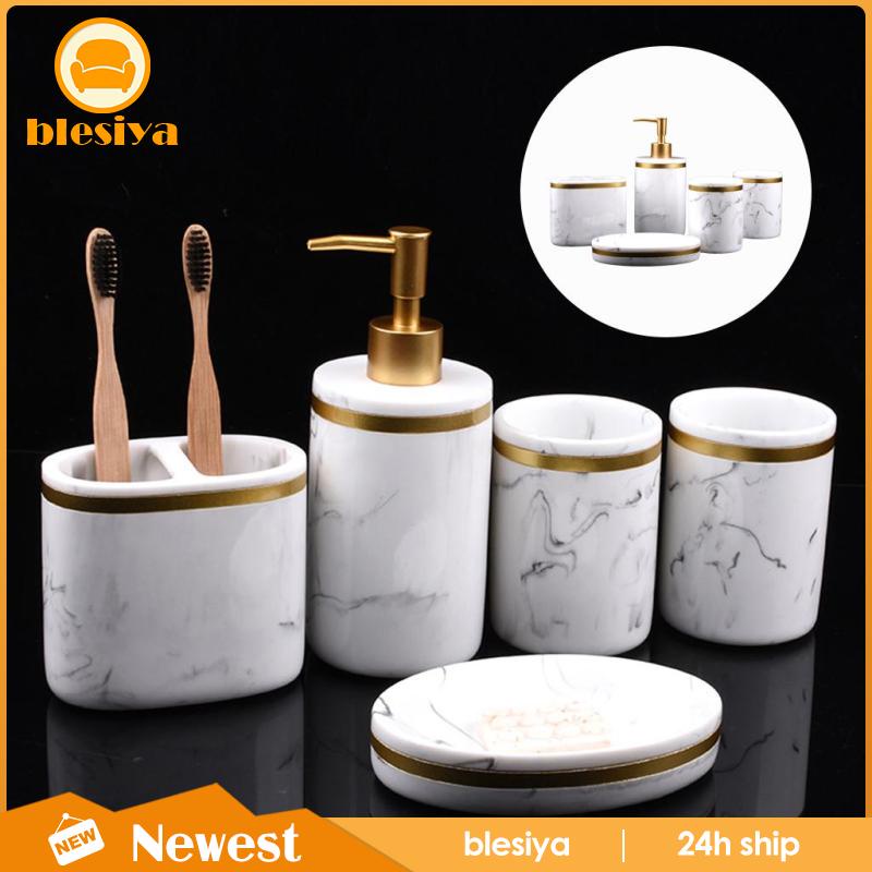 Bộ 5 Giá Đỡ Bàn Chải Đánh Răng Họa Tiết Đá Cẩm Thạch Màu Trắng Tiện Dụng Cho Phòng Tắm