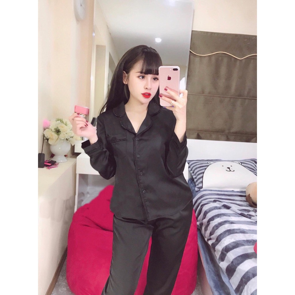 Bộ PIJAMA Phi Lụa Bèo Nhún Tay Dài Quần Dài - HÌNH THẬT 100%