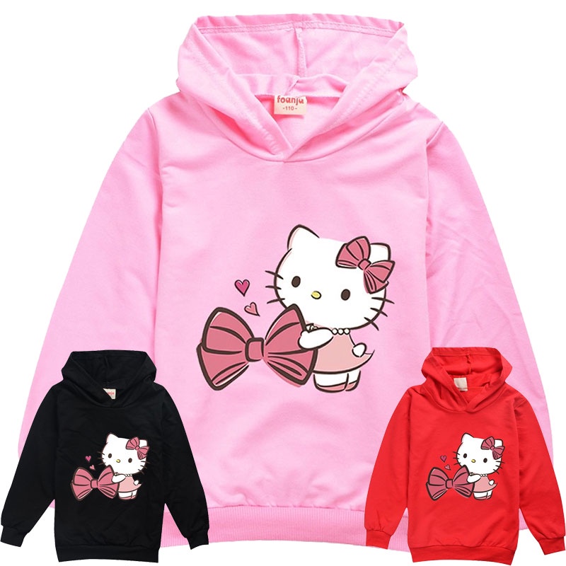 Áo Hoodie Dài Tay In Hình Hello Kitty Cho Bé Gái Từ 3-14 Tuổi