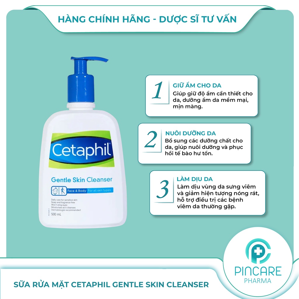 Sữa rửa mặt Cetaphil Gentle Skin Cleanser 125ml &amp; 500ml - Hàng chính hãng - Nhà thuốc PinCare