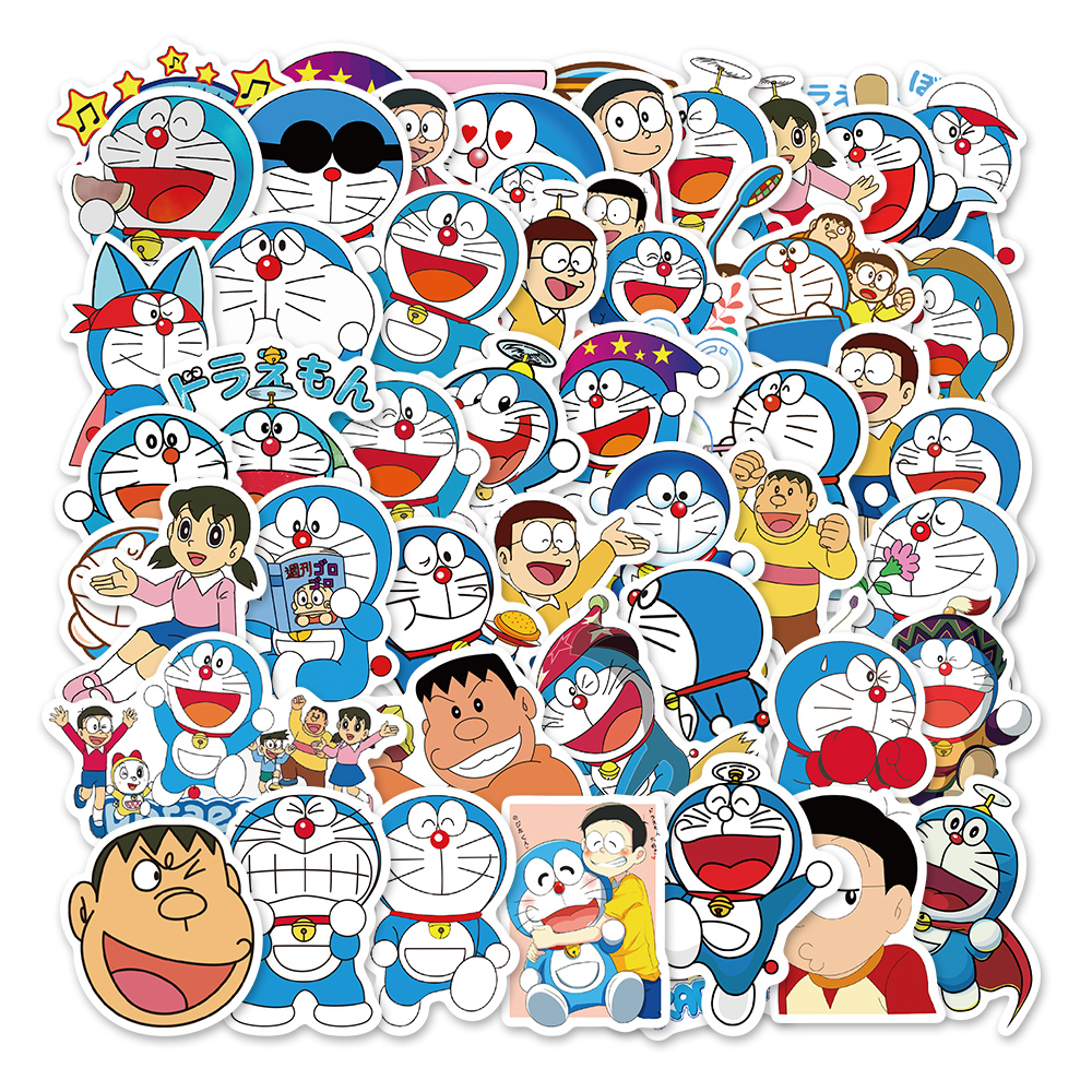 Bộ 50 Miếng Dán PVC Chống Thấm Nước Hình Doraemon Đáng Yêu