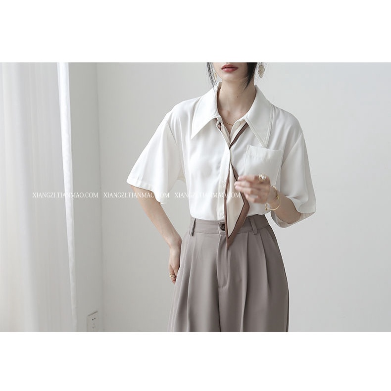 Áo Thun Ngắn Tay Phối Cà Vạt Thời Trang Mùa Hè Dành Cho Nữ