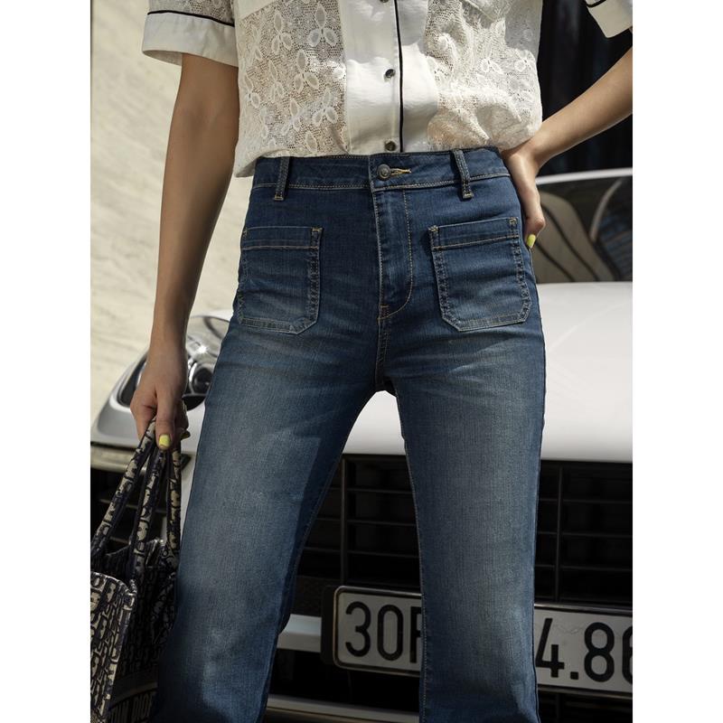 Quần bò cạp cao túi ốp hách chiều cao quần jeans cho nữ YUKAGO AA555211