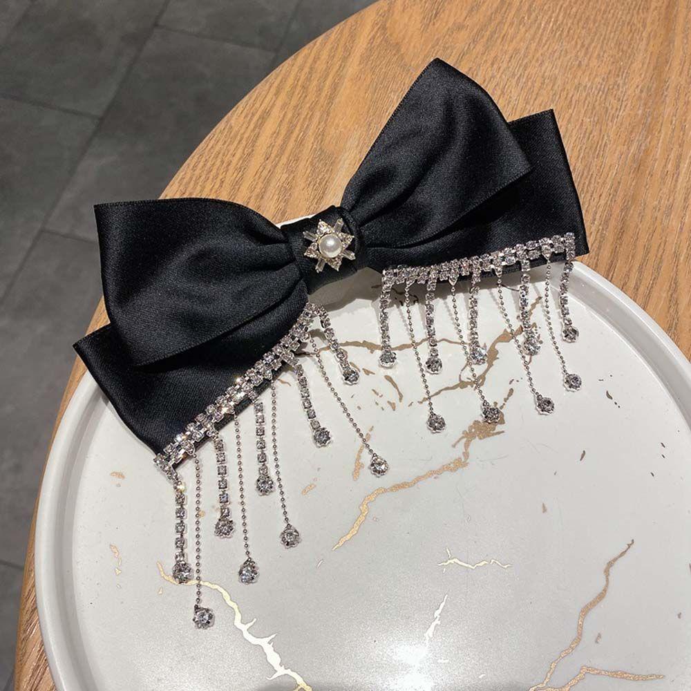 TWINKLE Kẹp Tóc Nơ Tua Rua Bằng Lụa Màu Đỏ Rượu Vang Hồng Đen Sang Trọng|Kẹp Tóc Nữ Kiểu Dáng Thời Trang Thanh Lịch