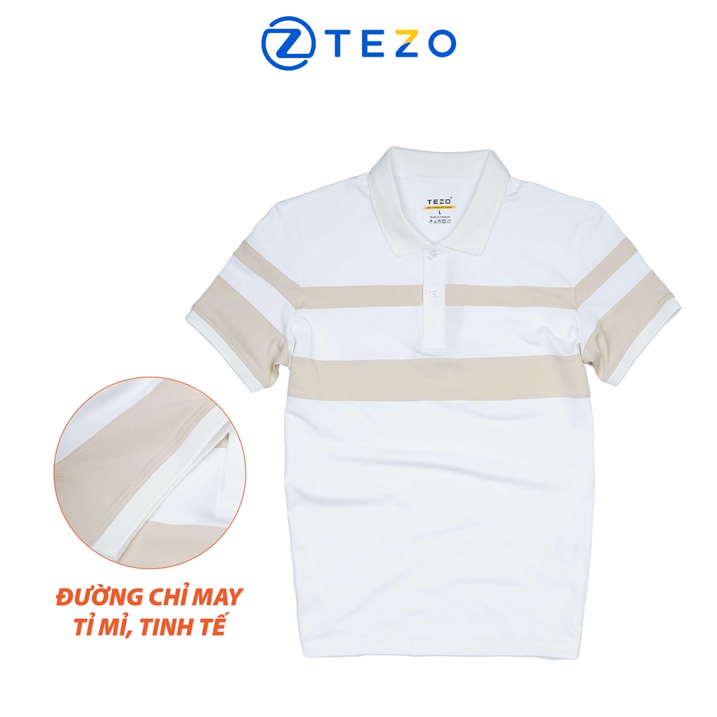 Áo polo nam Tezo hoạ tiết màu phối kẻ ngang ngực năng động thoải mái 22APCT008