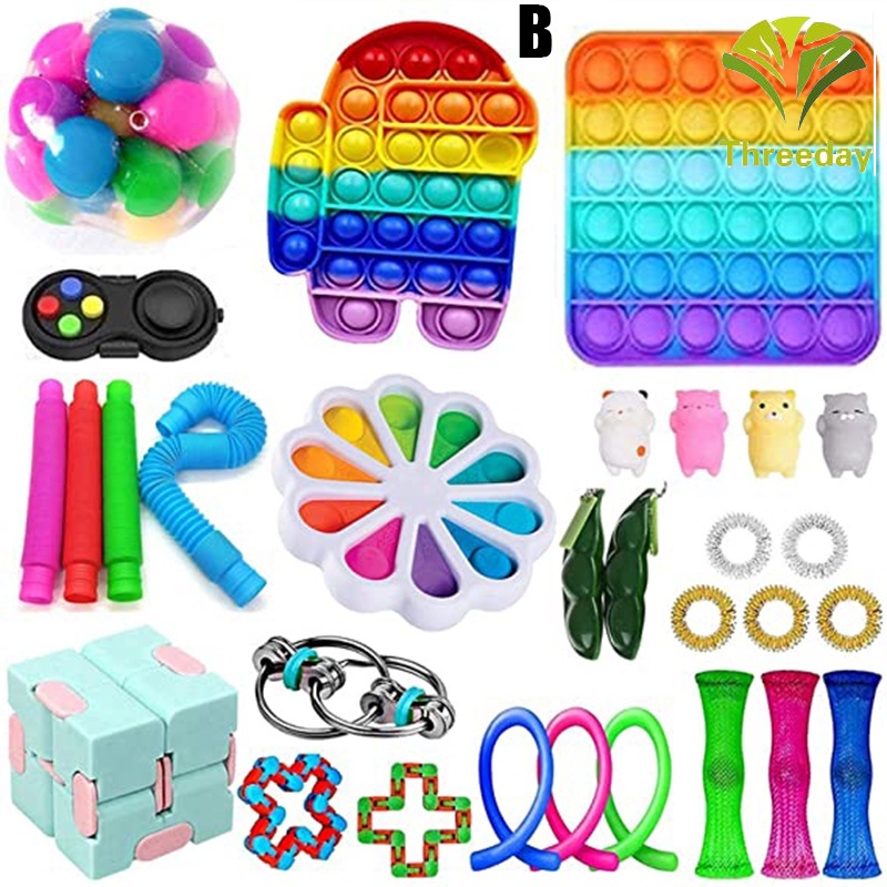 Sensory Fidget Toy Set Toy Kit Đồ chơi cho người lớn và trẻ em Chống stress Anti @ - @ Stress Simple Dimple Mole Pop Ti Toy Push Bubble Strings Marble Relief Kits