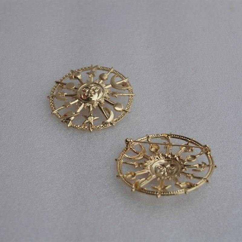 Ghim Cài Áo Hình Tròn / Ngôi Sao / Mặt Trăng / Bánh Lái Mặt Trời Tráng Men Thời Trang Cho Người Lớn