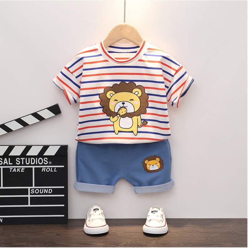Bộ quần áo cộc Lion kẻ cho bé