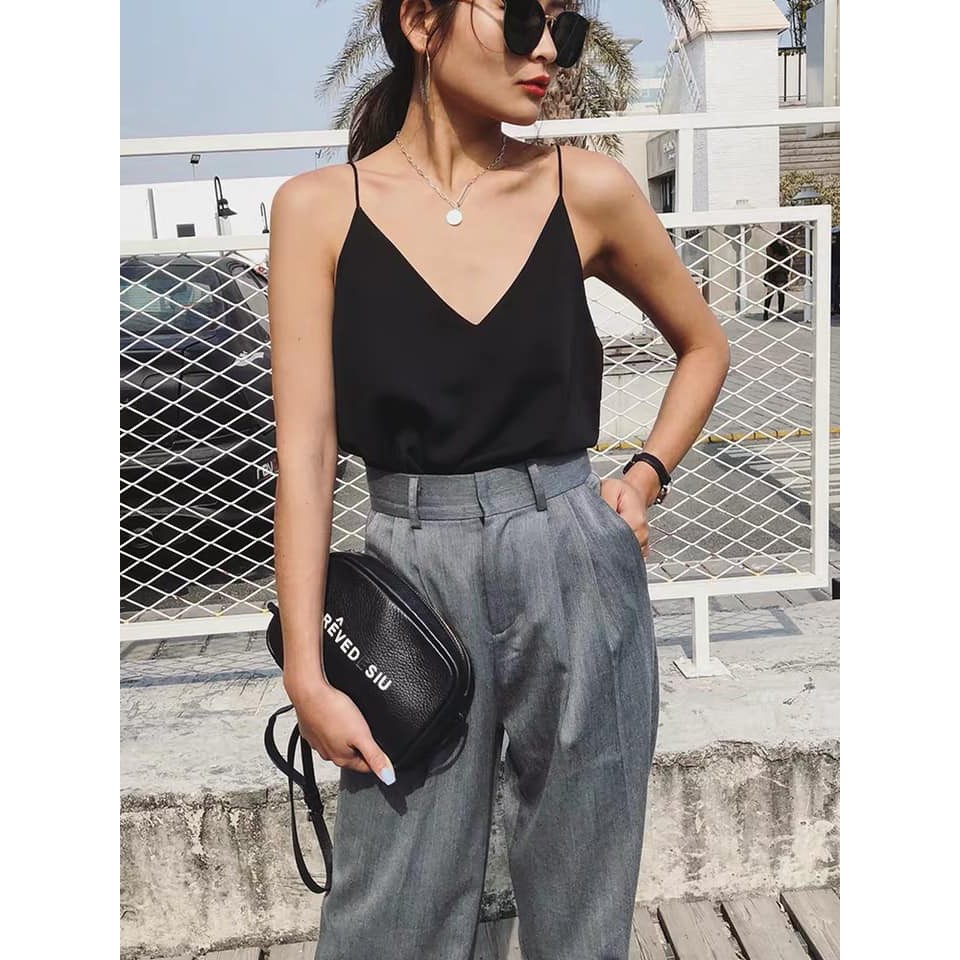 Áo Hai Dây Tùy Chỉnh Nữ 🌸 Thun 2 dây cổ tim đũi hở vai phông 2s trơn màu Đen | Trắng | Be | Nâu Ulzzang SIÊU HOT 🌸 | BigBuy360 - bigbuy360.vn