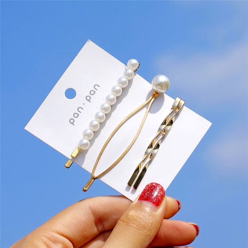1 Bộ Kẹp Tóc Kim Loại Đính Ngọc Trai Thời Trang Cho Nữ