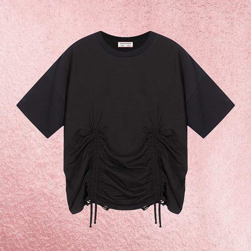 [Mã BATNGO50K0 - giảm 50K - ĐH 500K]Áo phông rút dây đen tingoan KYLIE TSHIRT/BL