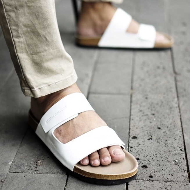 Dép Đế trấu nam BIRKEN STOCK trắng QUAI DÁN Da thật 2 lớp unisex CHỐNG THẤM MỒ HÔI chịu nước thương hiệu TONKIN