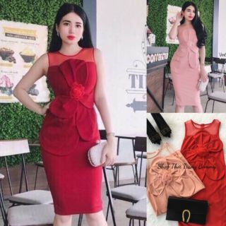 Váy body sát nách phối lưới hoa bự