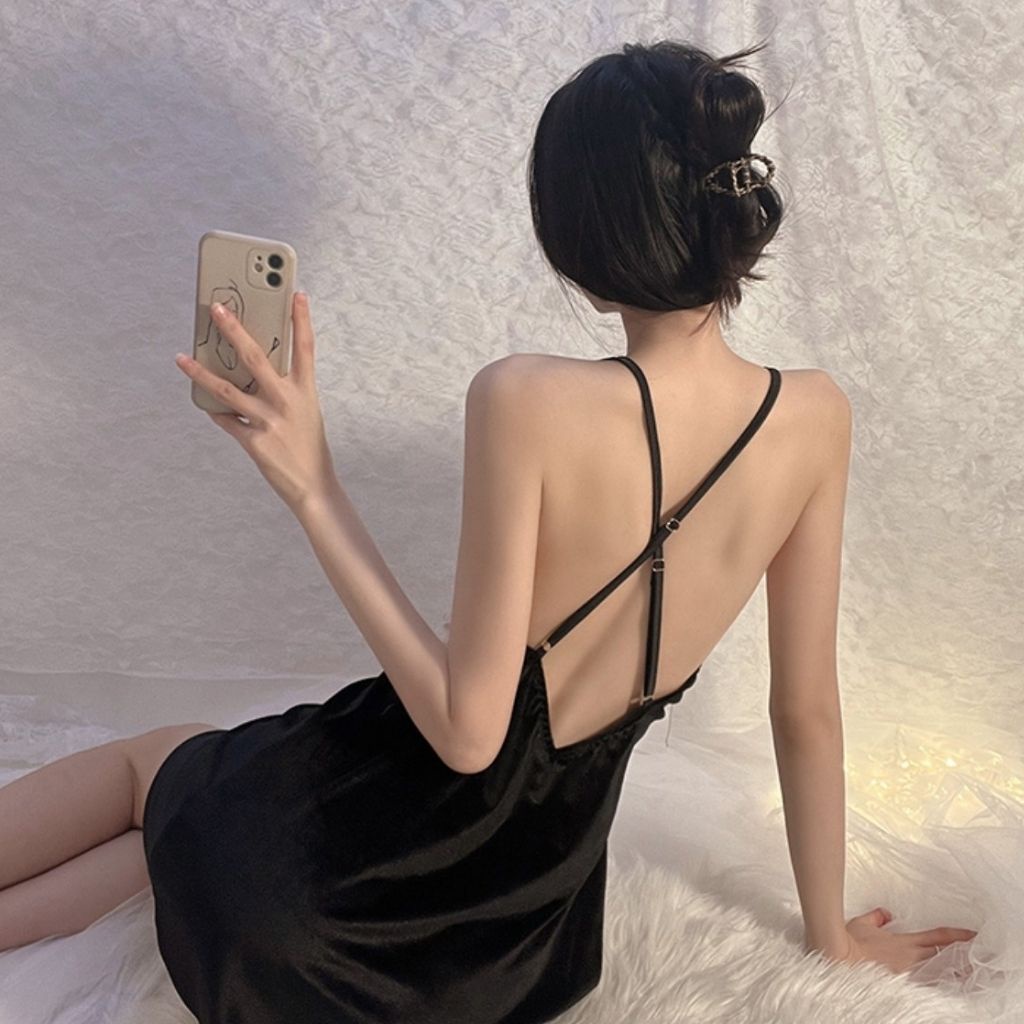 Váy ngủ sexy gợi cảm Đầm ngủ 2 dây ren có mút ngực chất liệu nhung cao cấp quý phái M39