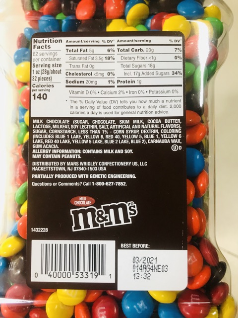 HÀNG MỸ] Socola M&M không nhân , có nhân hộp 1.8kg ( date 2022)