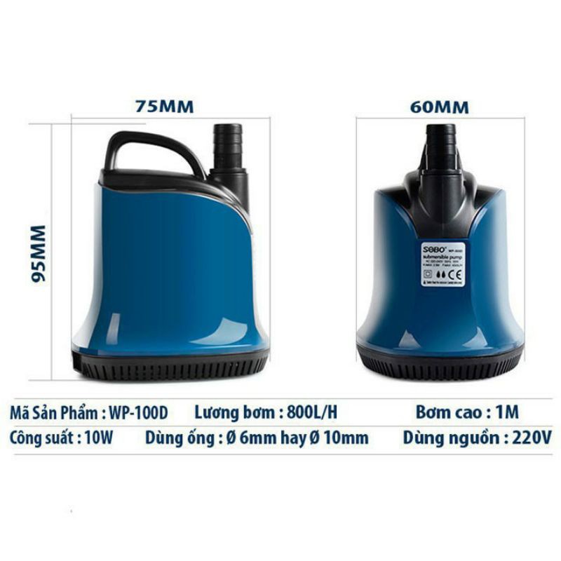 Máy Hút Đáy Bể Cá Bơm Nước Vòi Non Bộ SoBo 300D, 200D, 100D  Đầu Ra 13mm và 16mm: