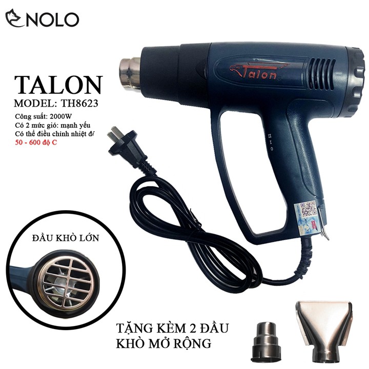 Máy Thổi Hơi Nóng Máy Khò Nhiệt Talon TH8623 Công Suất 2000W Điều Chỉnh Nhiệt Độ Từ 50 Đến 600 Độ Có 2 Mức Gió