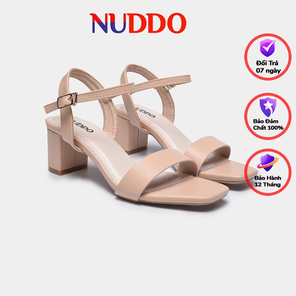 Giày sandal nữ cao gót 5 phân gót vuông mũi vuông quai ngang hở gót phong cách công sở Hàn quốc đẹp Nuddo_NS501