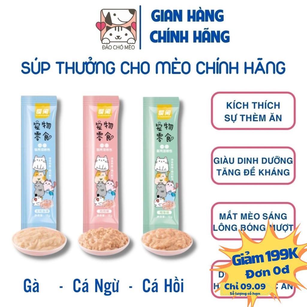 Súp thưởng cho mèo cún siêu rẻ siêu ngon bổ 3 vị cá hồi, cá ngừ và thịt gà - Đảo Chó Mèo
